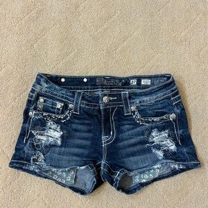 Miss Me Women's Dark Blue Jean Shorts with Embellishments
